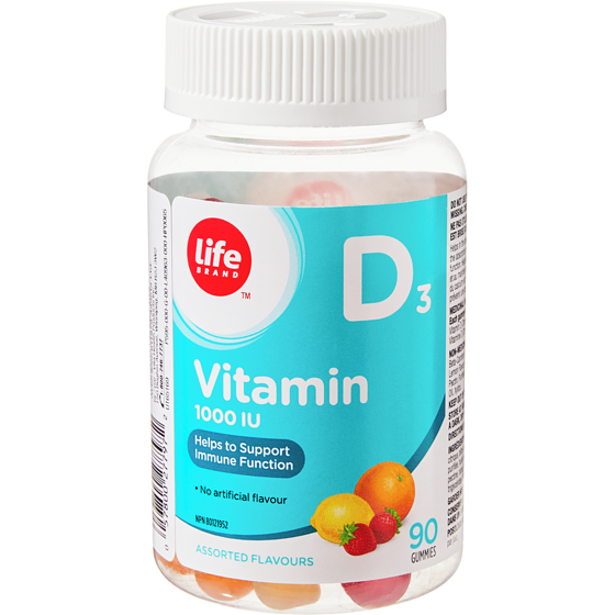 Life Vitamine D3 à 1 000 UI saveurs assorties, 90 gélifiés 90 ea, 0,14 $/1ch