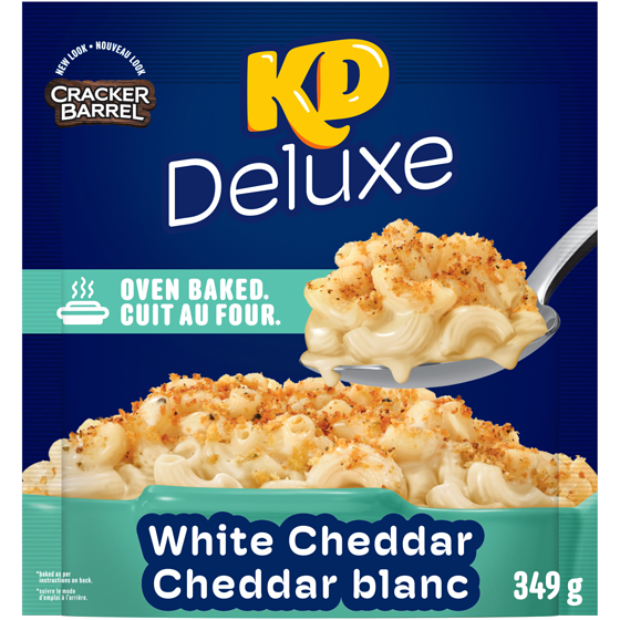 Kraft Kd deluxe macaroni et fromage cuit au four au cheddar blanc, sachet 349 g, 2,00 $/100g