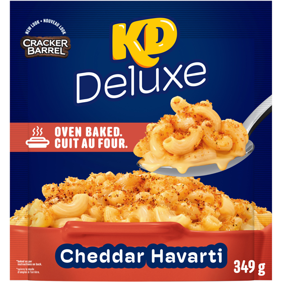 Kraft Kd deluxe macaroni et fromage cuit au four au cheddar havarti, sachet 349 g, 2,00 $/100g