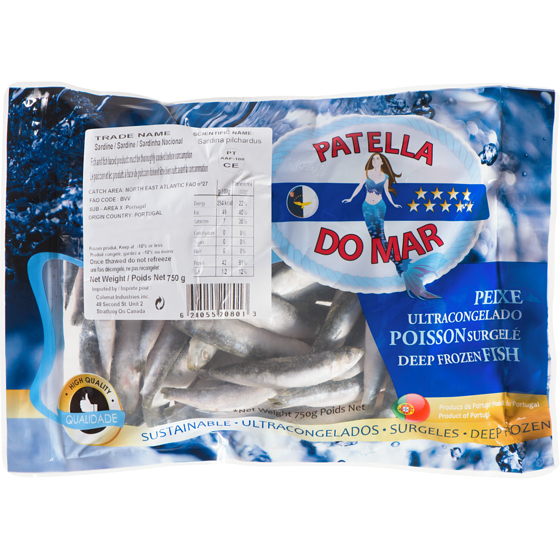 Patella Do Mar Deep Frozen Fish Sardine 750 g, $1.00/100g