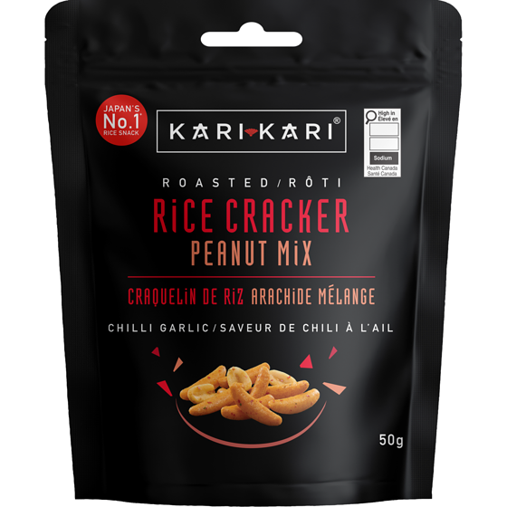 Kari Kari Roasted Rice Cracker & Peanut Mix, Chili Garlic 50 g, $4.58/100g