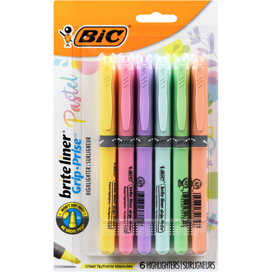 Bic Brite Liner Grip Pastel Highlighter 6 ea, $1.08/1ea