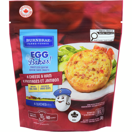 EGGBakes! Quiche 4 cheese & Ham, 4-Pack 340 g, $2.50/100g