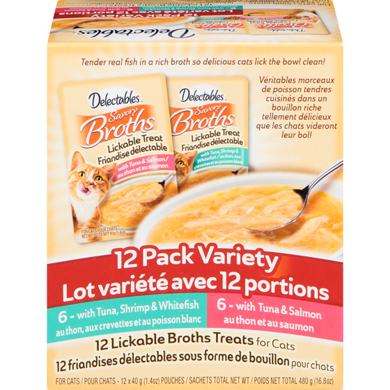 Hartz Savory broths friandises délectables sous forme de bouillon pour chats lot variété avec 12 portions 12x40.0 g, 3,54 $/100g