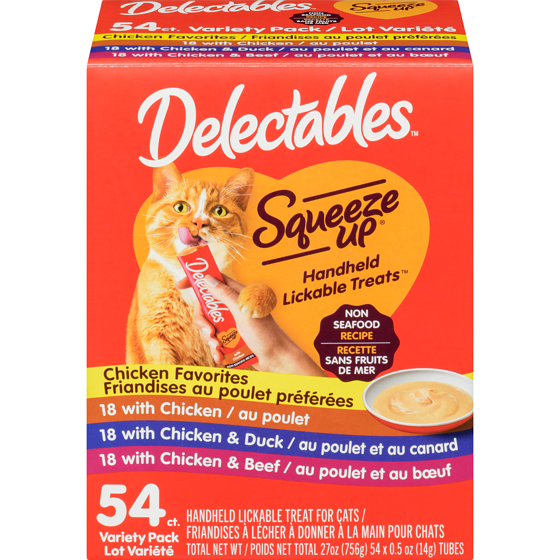 Hartz Squeeze up friandises à lécher à donner à la main pour chats recette sans fruits de mer lot variété 54x756.0 g, 0,10 $/100g