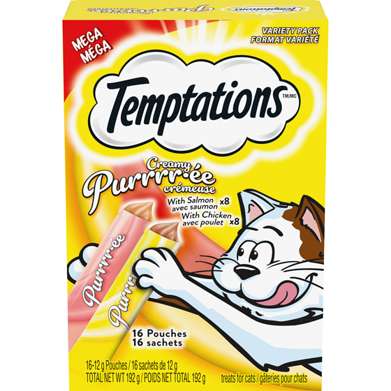 Temptations Treats For Cats Creamy Purrrr-Ée Mega Variety Pack 192 g, $9.37/100g