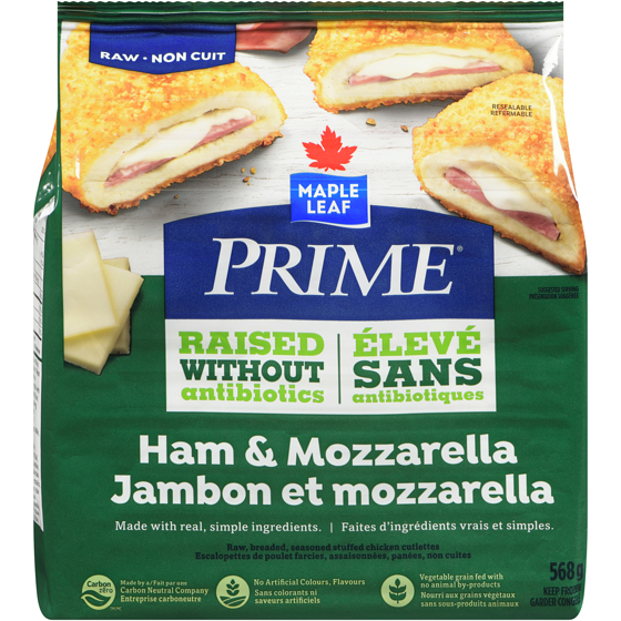 Prime Ham & Mozzarella Raw, Breaded, Seasoned Stuffed Chicken Cutlettes 568 g, $2.64/100g
