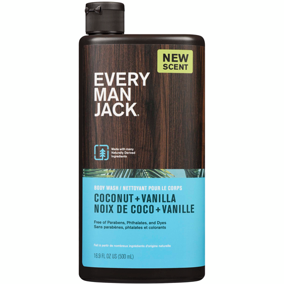 Every Man Jack Body Wash, Coconut + Vanilla 500 ml, $2.10/100ml