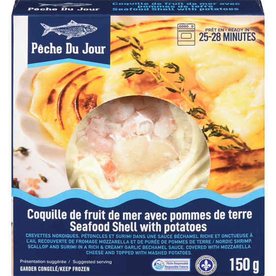 PECHE DU JOUR Gratin de fruits de mer avec pommes de terre 150 g, 2,33 $/100g