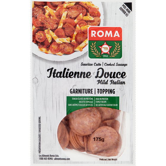 Roma Saucisse italienne douce cuite tranchée  175 g, 3,99 $/100g