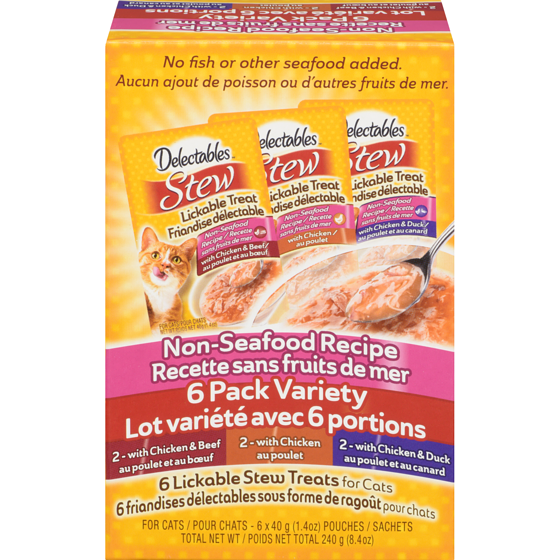 Hartz Friandises délectables sous forme de ragoût pour chats recette sans fruits de mer lot variété 240 g, 3,75 $/100g