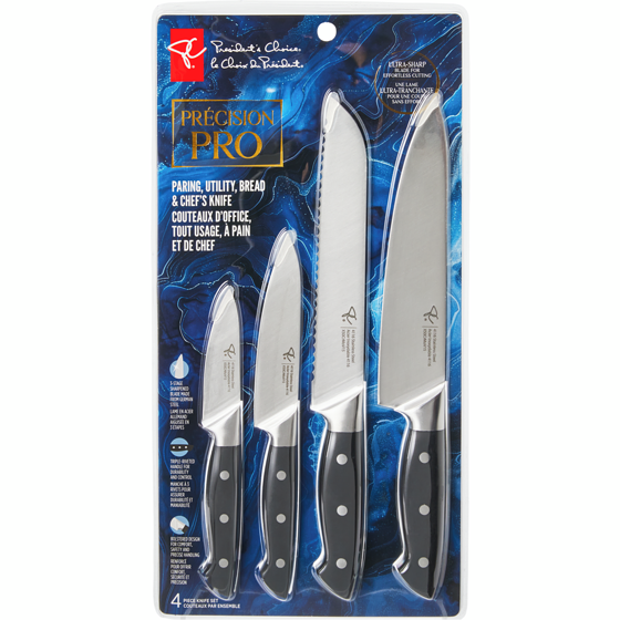 President's Choice Precision Pro Paring, Utility, Bread, and Chef's Knife 4-Piece Set 1 ea, $25.00/1ea