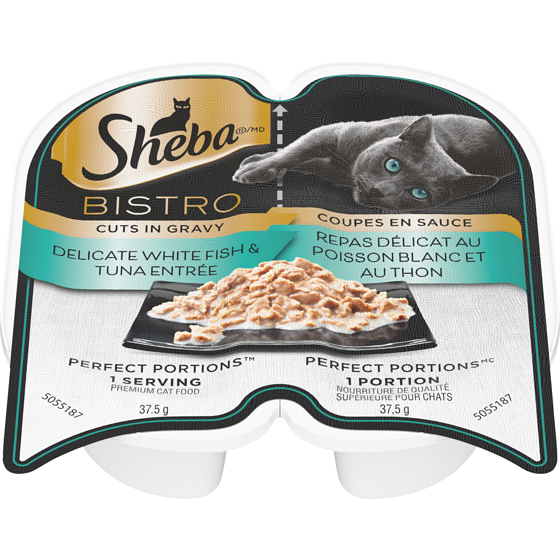 Sheba Perfect portions nourriture de qualité supérieure pour chats bistro coupes en sauce repas délicat au poisson blanc et au thon 75 g, 2,12 $/100g