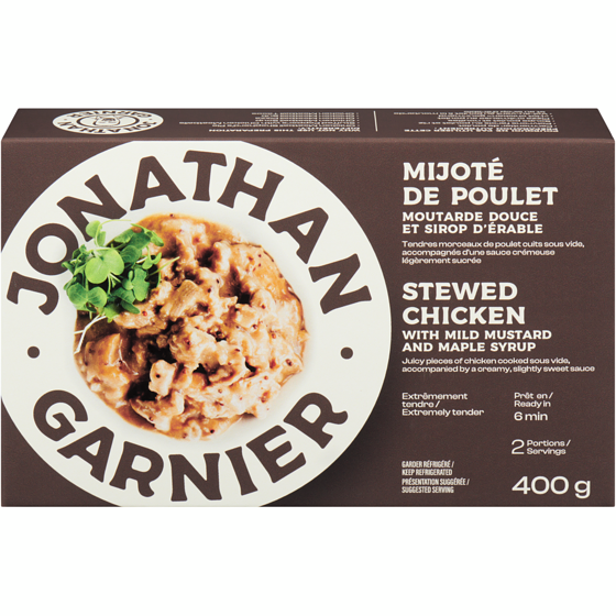Jonathan Garnier Mijoté de poulet moutarde douce et sirop d'érable 400 g, 4,37 $/100g