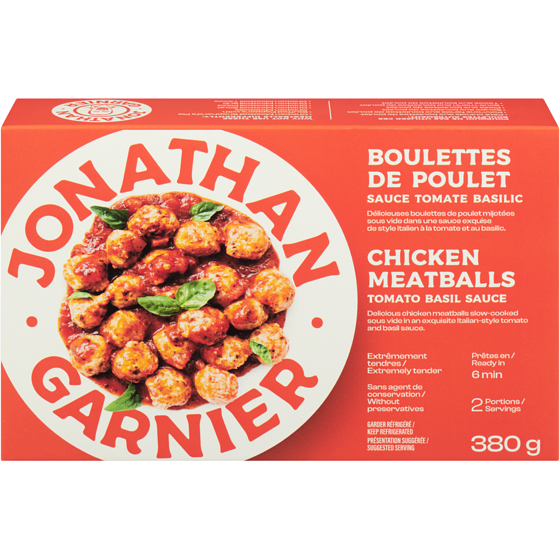 Jonathan Garnier Boulettes de poulet sauce tomate basilic 380 g, 3,29 $/100g