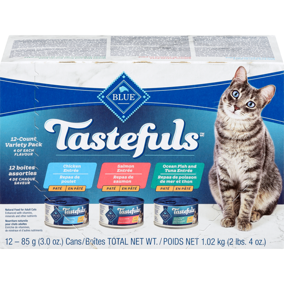 Blue Buffalo Nourriture naturelle pour chats adultes en pâté 12 boîtes assorties 1.02 kg, 1,96 $/100g