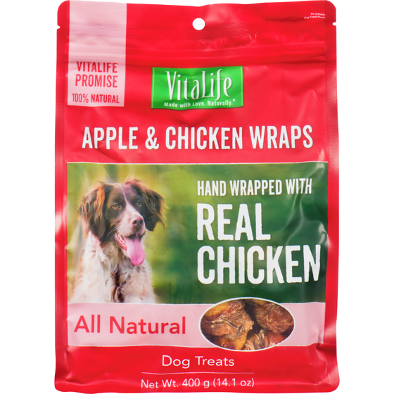 Vitalife Natural Rewards Dog Treats Apple & Chicken Wraps 400 g, $3.50/100g