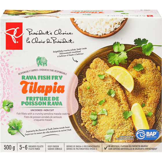 le Choix du Président Filets de tilapia friture de poisson rava 500 g, 0,60 $/100g