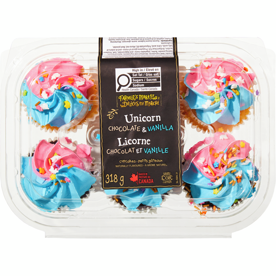 Farmer's Market Unicorn Chocolate and Vanilla Cupcakes 318 g, $1.57/100g