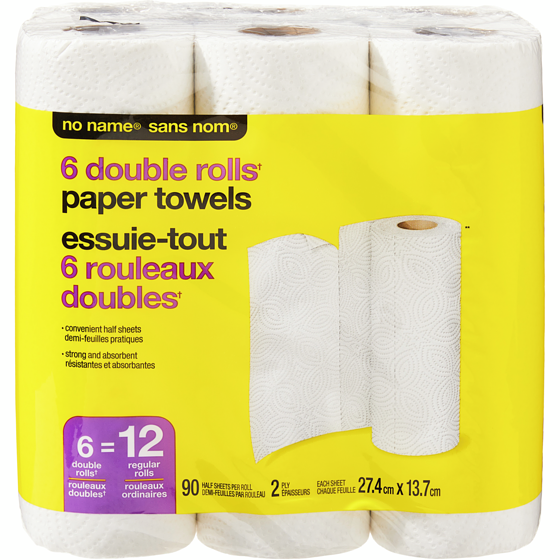 No Name Double Rolls Paper Towels 6 Pack 6 ea, $1.17/1ea