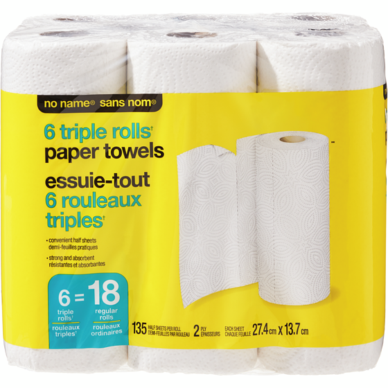 No Name Triple Rolls Paper Towels 6 Pack 6 ea, $1.33/1ea