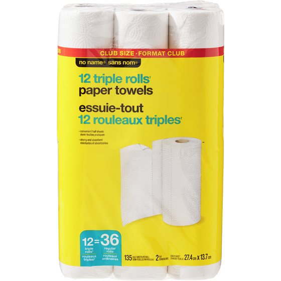 No Name Triple Rolls Paper Towels Club Pack 12 ea, $1.17/1ea