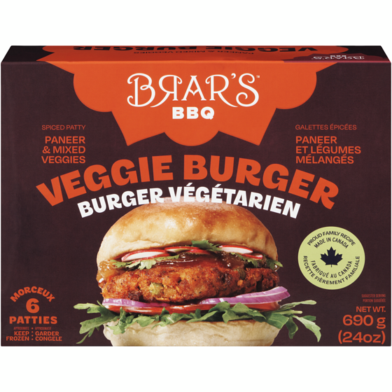 Brar's Bbq Veggie Burger Paneer & Mixed Veggies 690 g, $1.59/100g