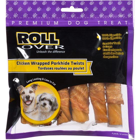 Rollover Dog Treat Chicken Wrapped Porkhide Twists 6 ea, $1.58/1ea