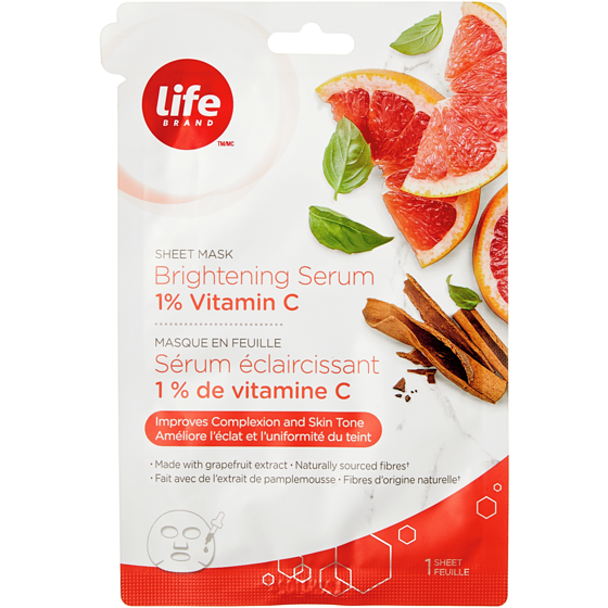 Life Brand Brightening Serum 1% Vitamin C Sheet Mask 1 ea, $4.00/1ea