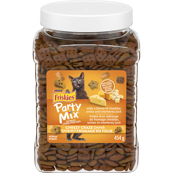 Purina Friskies party mix gâteries pour chats cheezy craze crunch avec du vrai fromage 454 g, 1,65 $/100g