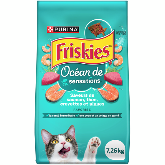 Purina Friskies océan de sensations saveurs de saumon, de thon, de crevettes et d’algues, nourriture sèche pour chats 7.26 kg, 0,50 $/100g