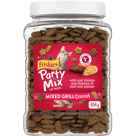 Purina Friskies Party Mix Mixed Grill Crunch with Real Chicken, Cat Treats 454 g, $1.65/100g