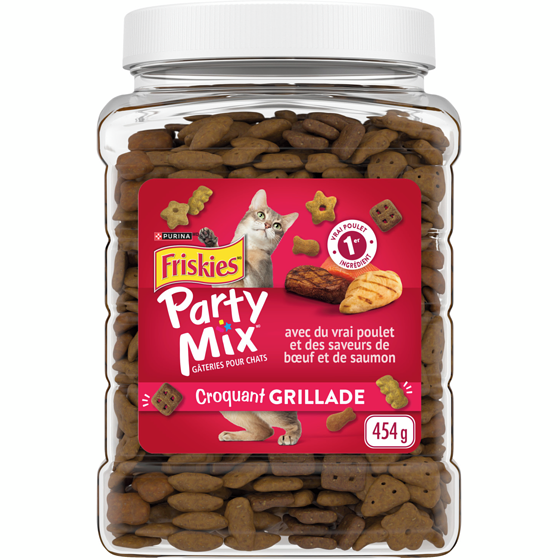 Purina Friskies party mix croquant grillade avec du vrai poulet, gâteries pour chats 454 g, 1,65 $/100g