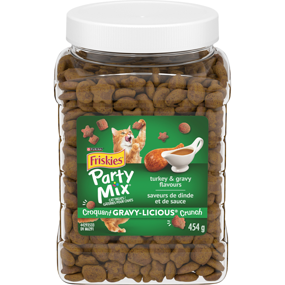 Purina Friskies party mix gâteries pour chats croquant gravy-licious dinde et sauce 454 g, 1,65 $/100g