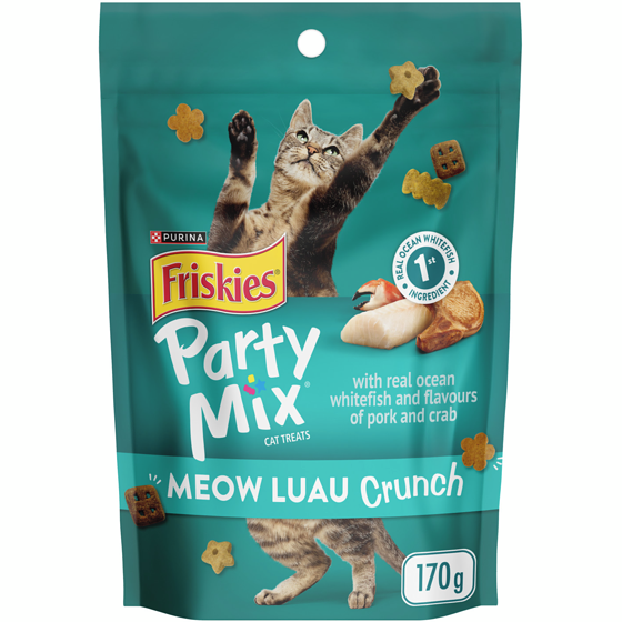 Purina Friskies Party Mix Meow Luau Crunch with Real Ocean Whitefish, Cat Treats 170 g, $2.05/100g