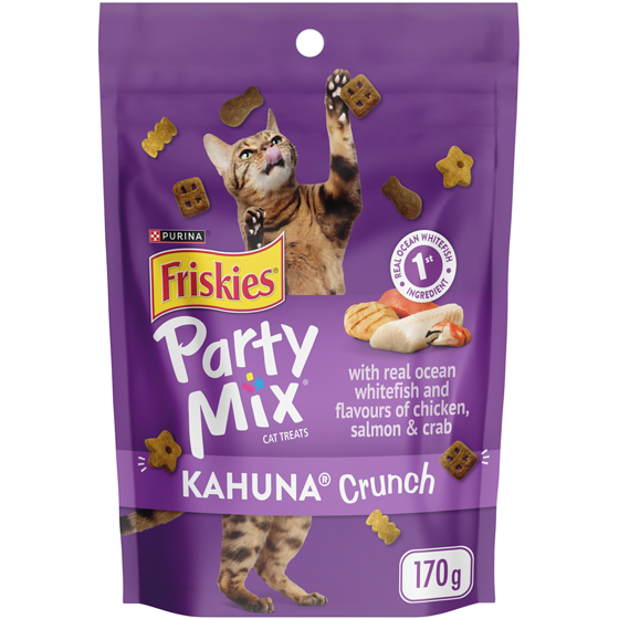 Purina Friskies Party Mix Kahuna Crunch with Real Ocean Whitefish, Cat Treats 170 g, $2.05/100g