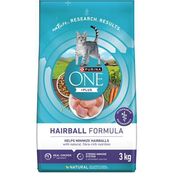 Purina ONE +Plus Hairball Formula Chicken, Dry Cat Food 3 kg, $0.77/100g