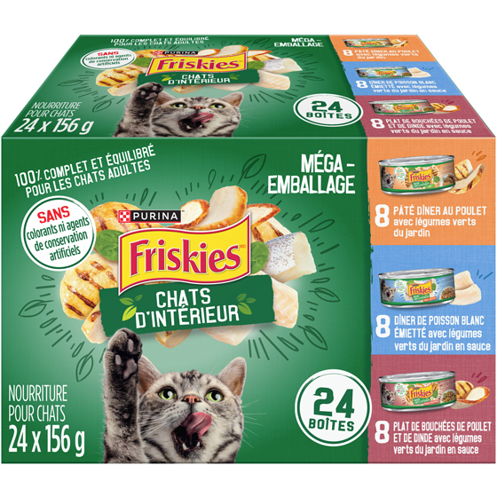 Purina Friskies chats d'intérieur emballage assorti varié, nourriture humide pour chats 3.74 kg, 0,64 $/100g
