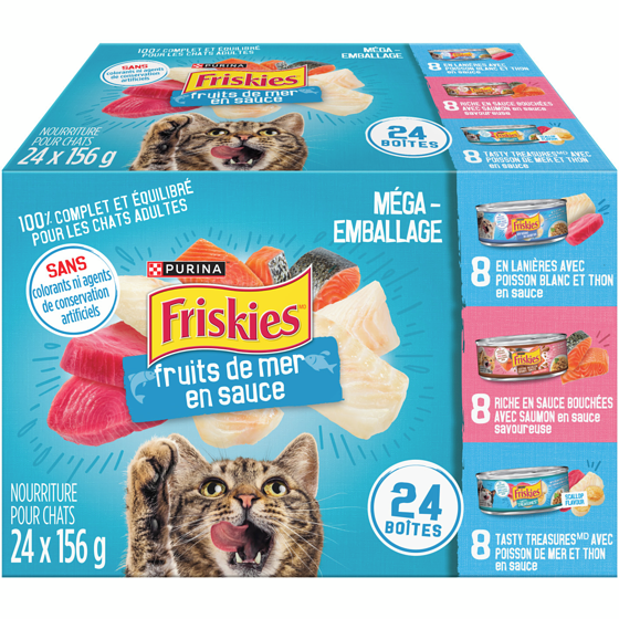 Purina Friskies fruits de mer en sauce emballage assorti, nourriture humide pour chats 3.74 kg, 0,64 $/100g