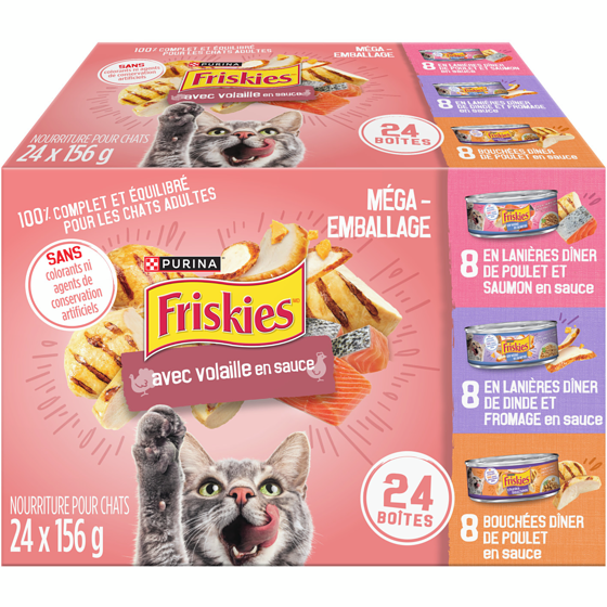 Purina Friskies avec volaille en sauce emballage assorti, nourriture humide pour chats 3.74 kg, 0,64 $/100g