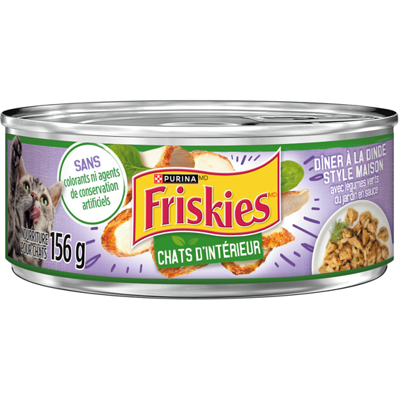 Purina Friskies en sauce pour chats d'intérieur dîner à la dinde style maison avec légumes verts du jardin, nourriture humide pour chats 156 g, 0,71 $/100g