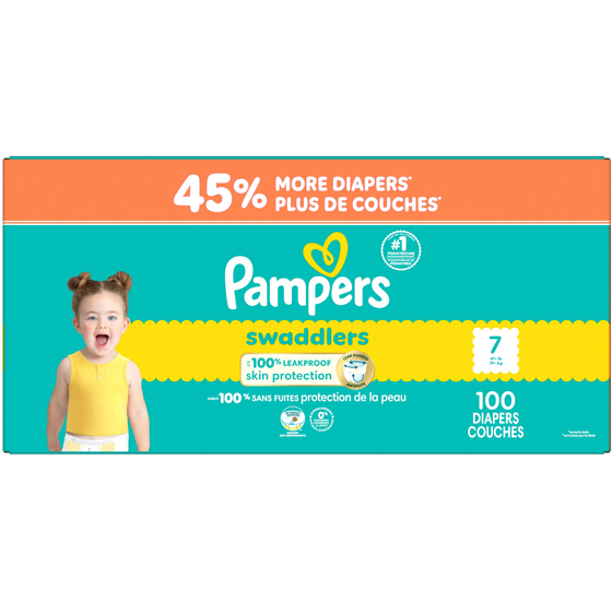 Pampers Couches Swaddlers, taille 7, 100 unités 100 ea, 0,59 $/1ch