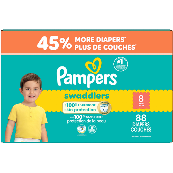 Pampers Swaddlers Diapers, Size 8, 88 Count 88 ea, $0.67/1ea