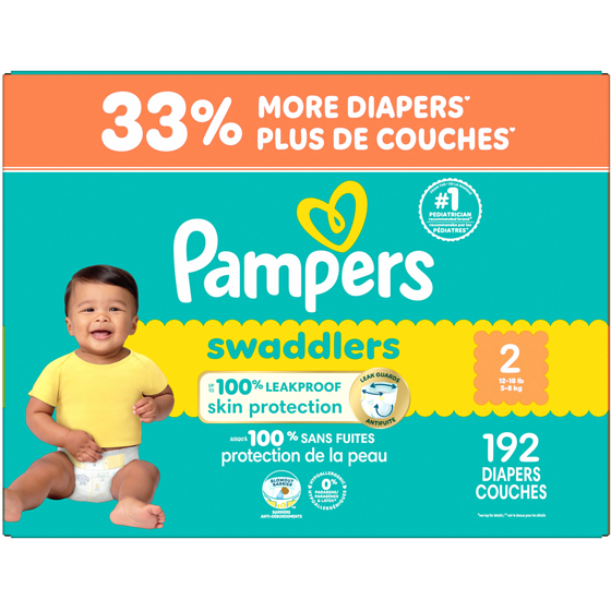 Pampers Couches Swaddlers, taille 2, 192 couches 192 ea, 0,31 $/1ch