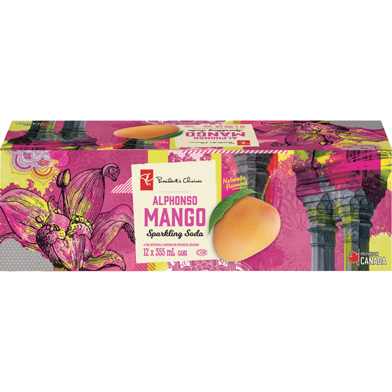 President's Choice Alphonso Mango Flavoured Sparkling Soda 12x355.0 ml, $0.16/100ml