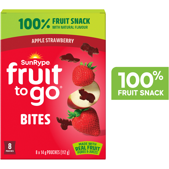 SunRype Fruit To Go 100% Fruit Snack Bites Apple Strawberry 112 g, $5.17/100g