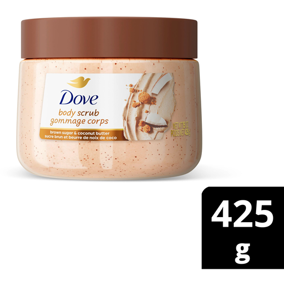 Dove Gommage corps sucre brun et beurre de noix de coco 425 g, 2,35 $/100g