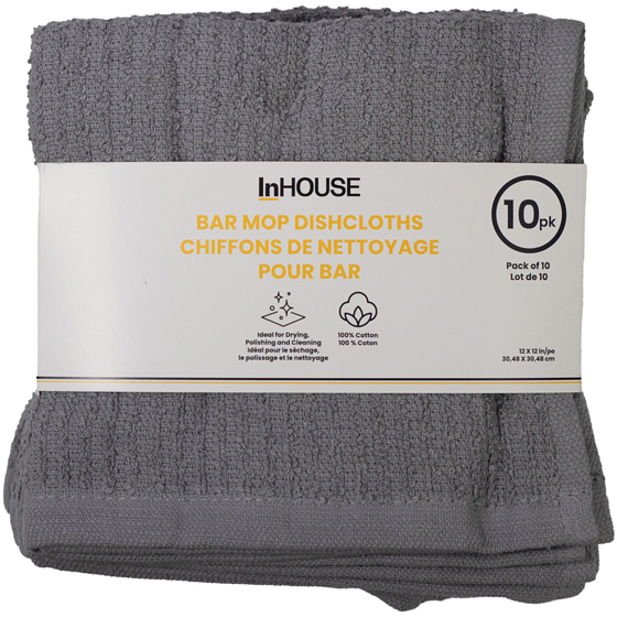 InHouse 10 Pack Bar Mop Towels Light Grey 10 ea, $0.80/1ea