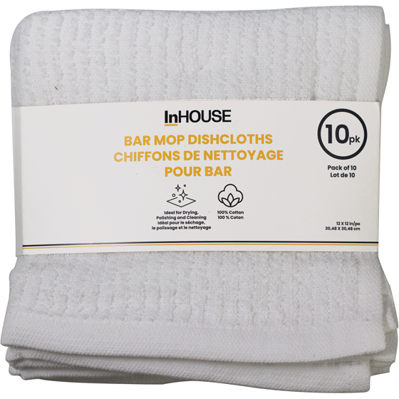 InHouse 10 Pack Bar Mop Towels White 10 ea, $0.80/1ea