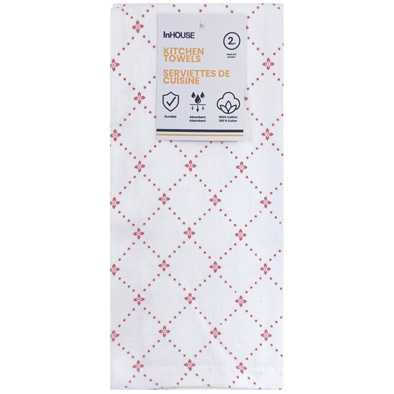 InHouse 2 Pack Printed Towels Red 3 ea, $7.00/1ea